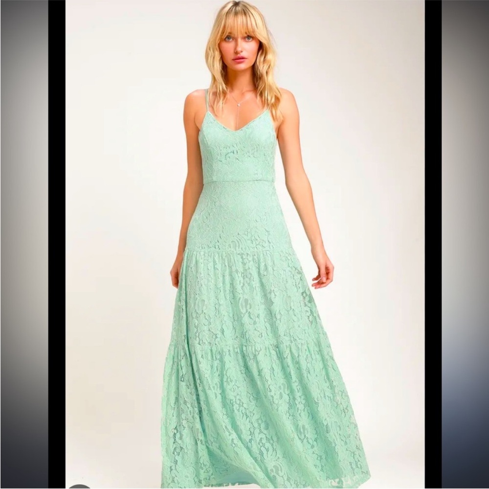 ❤️ Lulus Mint Green Romantic Bridgerton Lace Maxi Dress